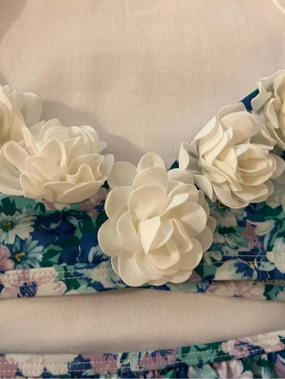Janie and Jack Blue Floral Two-Piece Bikini with White Flower Trim